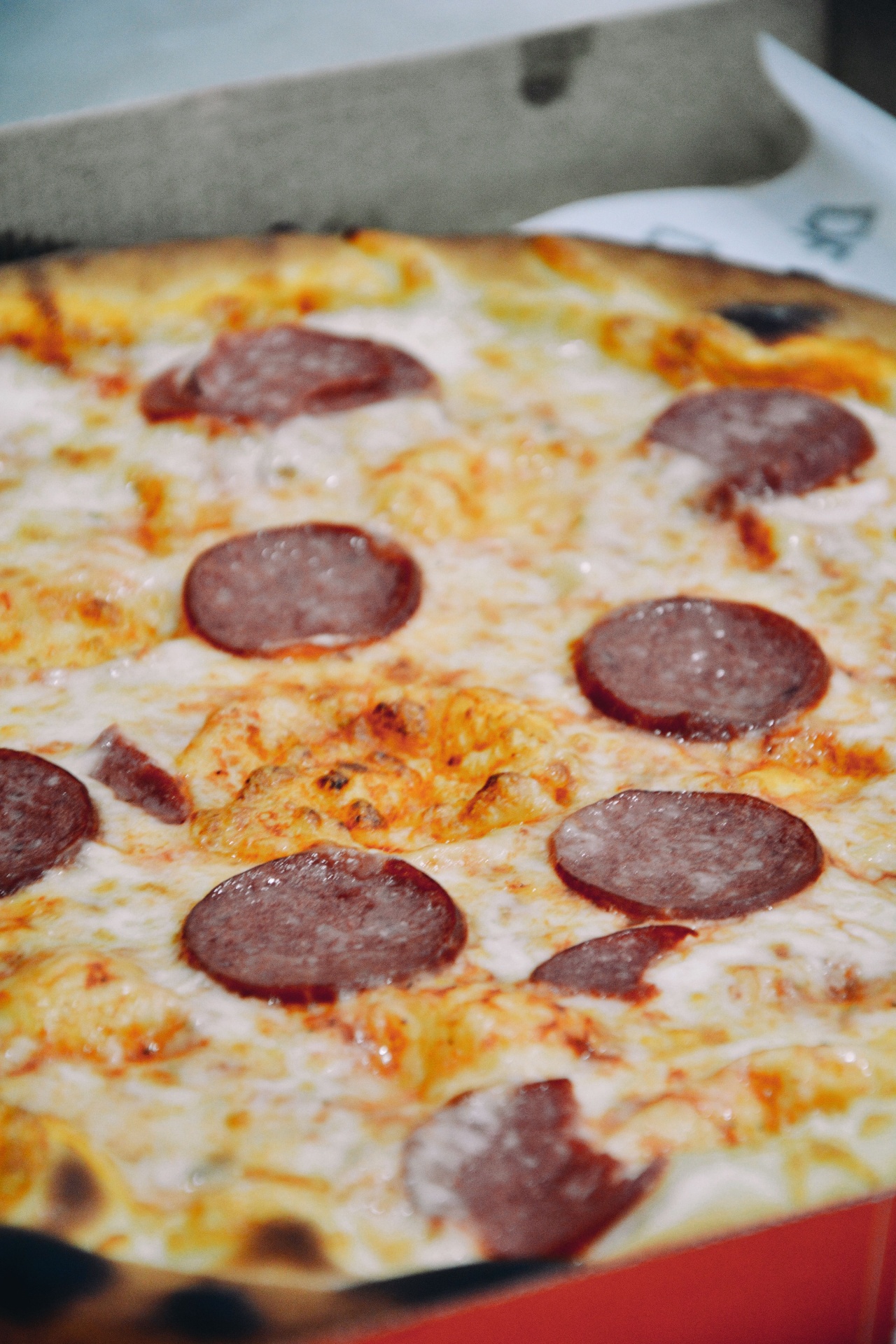 Pepperoni pizza fresh in the delivery box