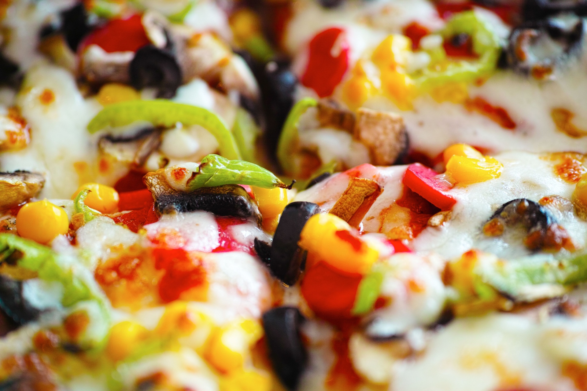 Colorful veggie specialty pizza close-up